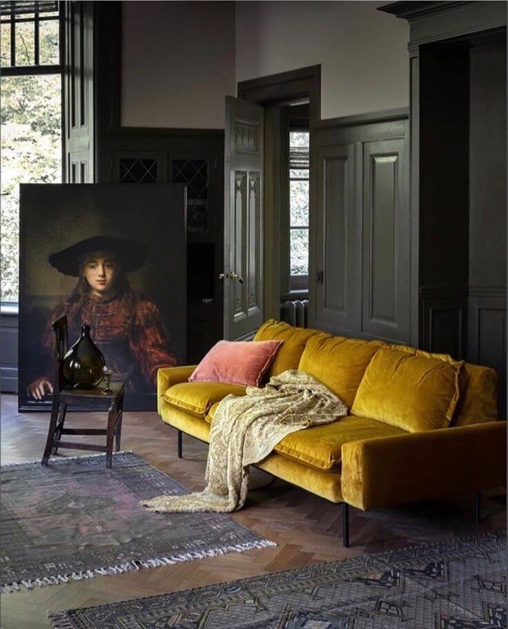HKliving RETRO SOFI 3JA SÆTA ÁKL VELVET MUSTARD