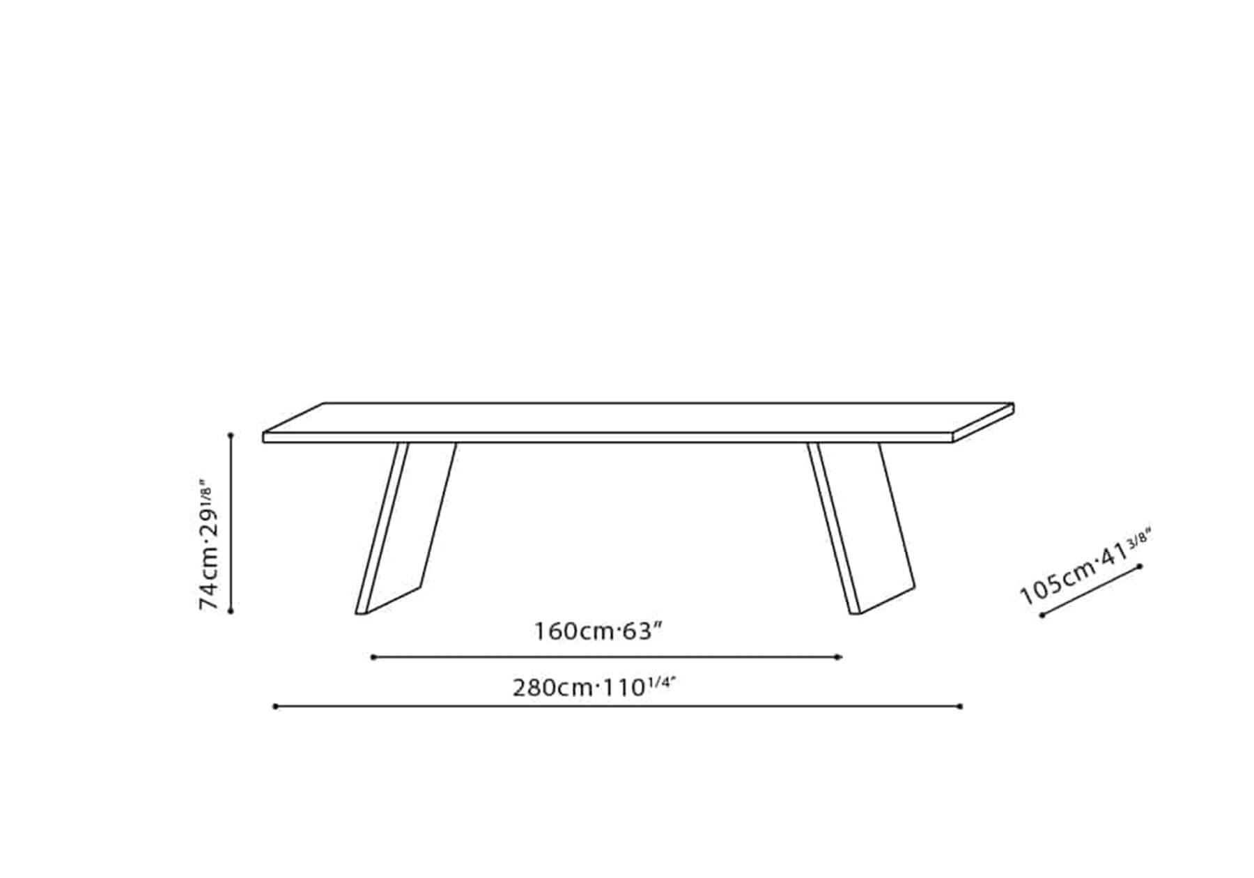CAMERICH PI BORÐSTOFUBORÐ Í SVARGRÁRRI EIK 105x280 cm