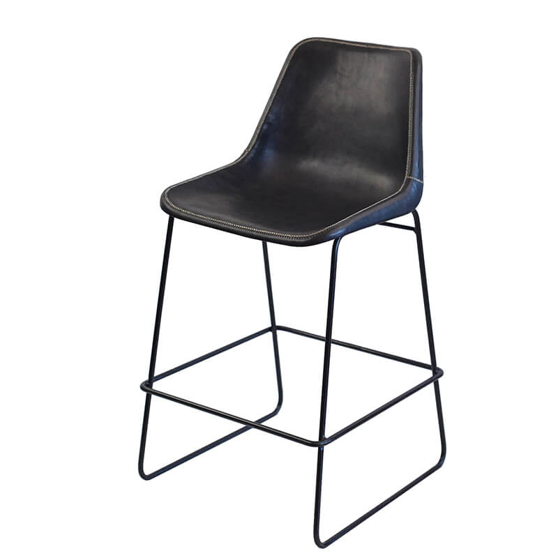 GIRON BARSTÓLL SVART LEÐUR JÁRN RAMMI