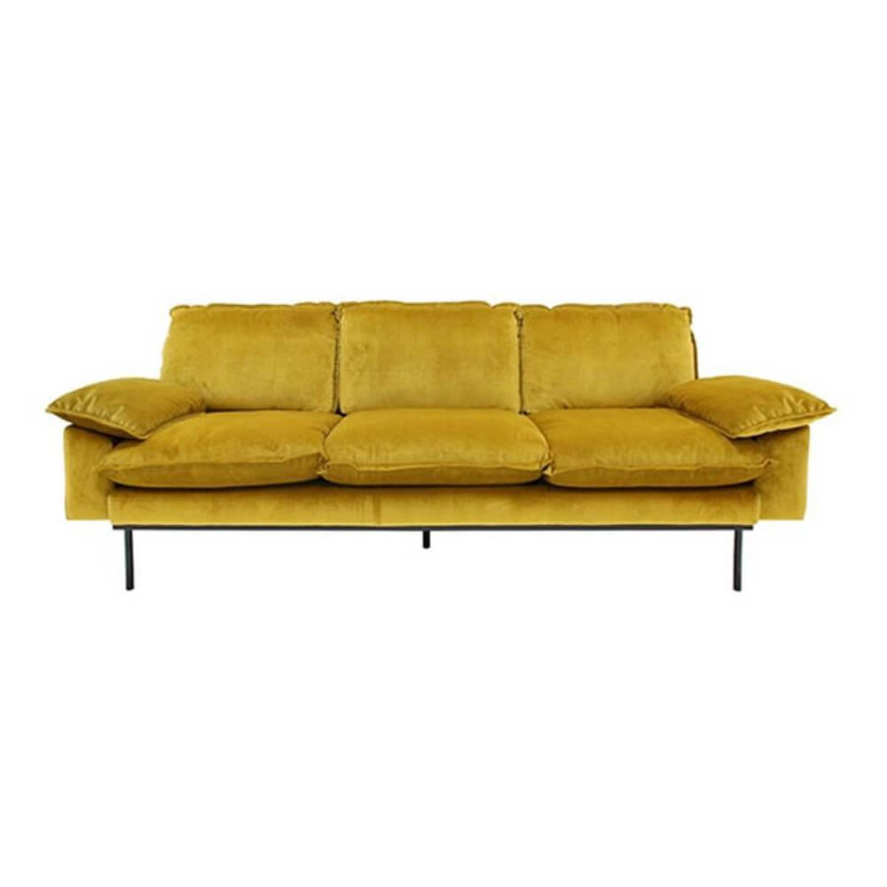 HKliving RETRO SOFI 3JA SÆTA ÁKL VELVET MUSTARD